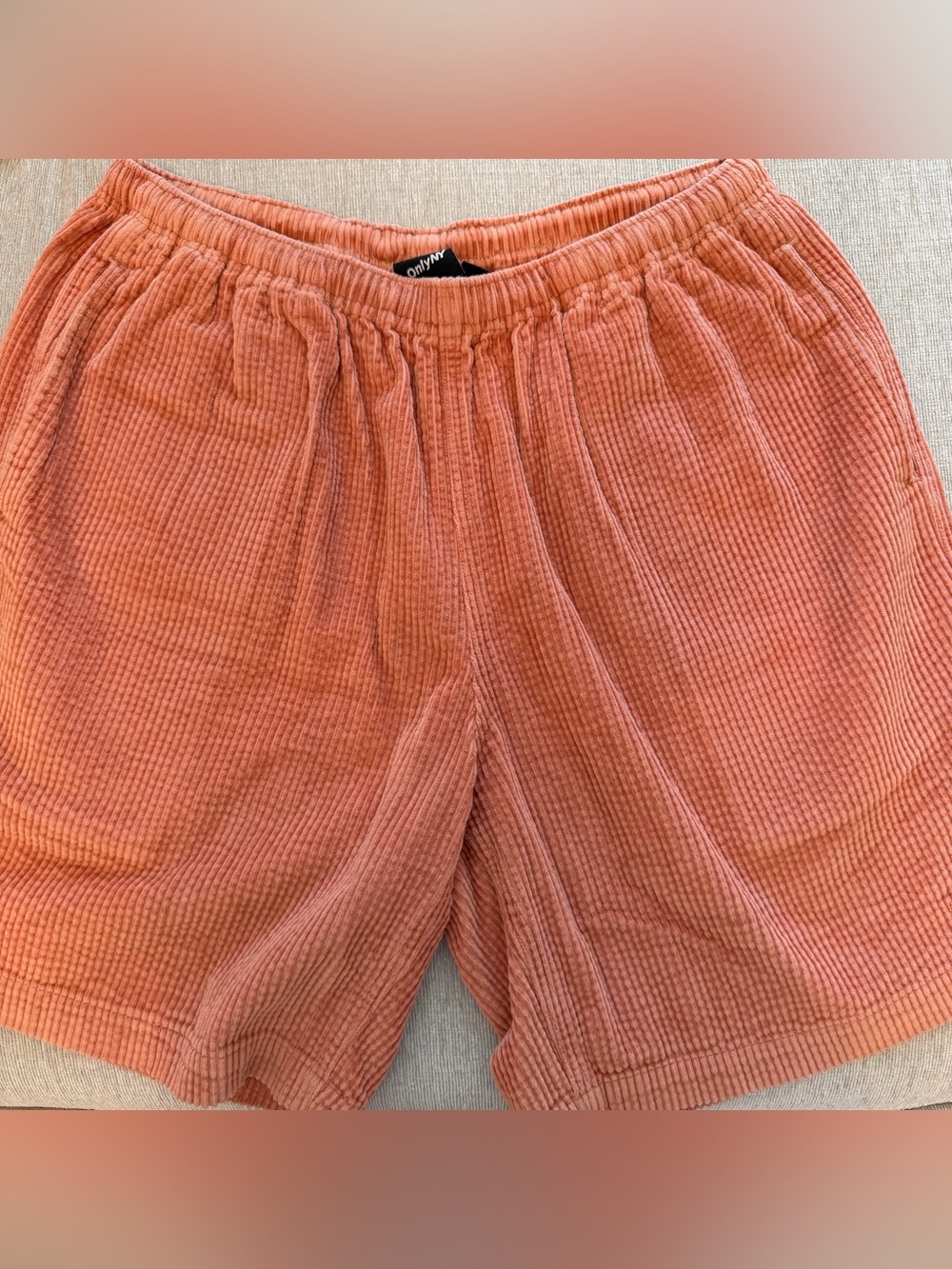 Only NY Men’s Corduroy Elastic-Waist Shorts in Coral